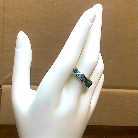 M Sterling Silver Crushed Turquoise Mosaic Inlay Southwestern Ring Sz 11 - Picture 12 of 17